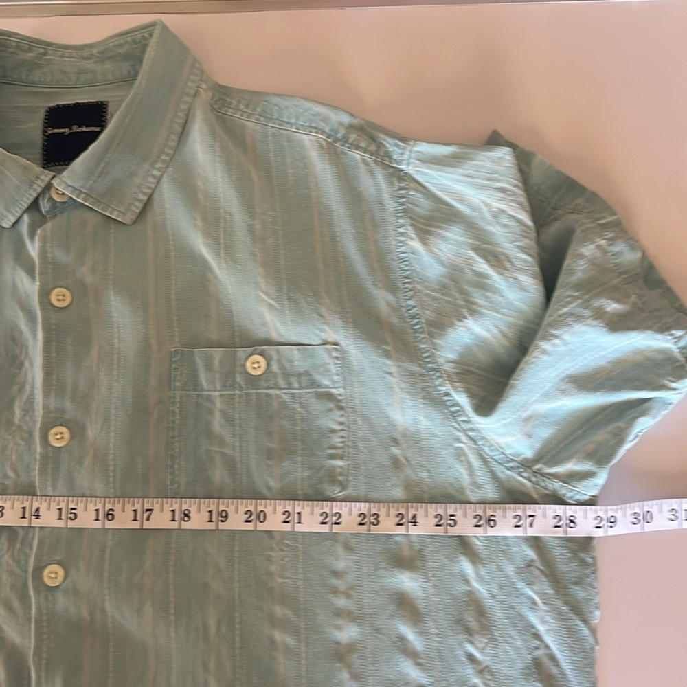 Tommy Bahama Men’s Silk Turquoise Striped Shirt Size: 2XB - Picture 6 of 7